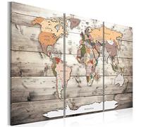 B&D XXL - Tableau en Liège Monde 120x80 cm - Tableau d'Affichage Mappemonde Cadre en Bois Grande Décoration Murale pour Bureau Maison - Carte de voyage style vintage k-C-0035-p-g