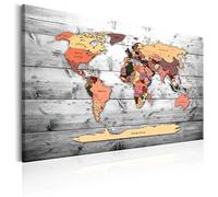 B&D XXL - Tableau en Liège Monde 90x60 cm - Tableau d'Affichage Mappemonde Cadre en Bois Grande Décoration Murale pour Bureau Maison - Carte de voyage style vintage k-B-0009-p-c