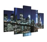 B&D XXL - Tableau Mural Décoration Moderne Chambre, Urbain New, 100x50 cm | Clous Inclus, Impression sur Toile, Tableaux, Posters et Arts Décoratifs, Bleu, Ville l'architecture York Etats Unis