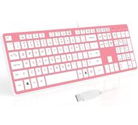 B.FRIENDIT Clavier USB Filaire avec Housse/Protecteur Skin, Clavier Plat Disposition US (QWERTY) Durable Ultra Mince Silencieux Clavier d'ordinateur pour PC Windows 11/10/8/7/XP/Vista - Rose
