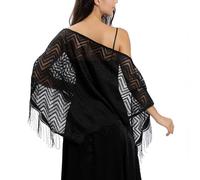 B-HOT Châle Femme en Dentelle Longue Echarpe avec Frange Triangle Foulard Vague pour Plage Mariage Soirée Cérémonie Chic et Elégant Noir