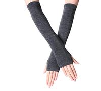 B-HOT Mitaine Longue en Tricot Gants sans Doigts pour Femme Homme Elastique Chauffe-Bras Manchette pour Fête Sport Quotidien Photographie Anniversaire Gris Foncé
