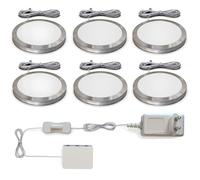 B.K.Licht 6 spots sous meubles, LED, 170Lm/spot, lampe dressing, spot en saillie encastrable cuisine vitrine placard exposition, 3000 Kelvin, ultra-plat 9,5mm, accessoires inclus