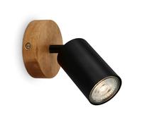 B.K.Licht - Applique intérieure avec base en bois, orientable, GU10, max. 9W, lampe de lecture, salon, lampe, applique, cuisine, couloir, éclairage mural, 9x8,5 cm, noir