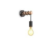 B. K. Licht applique murale, design rétro industriel, bois & métal, éclairage salon & chambre, douille e27, pour ampoule led 10w max, noir