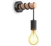 B. K. Licht applique murale, design rétro industriel, bois & métal, éclairage salon & chambre, douille e27, pour ampoule led 10w max, noir G