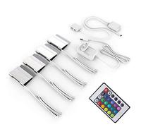 B.K.Licht éclairage vitrine LED, éclairage LED amoire placard, lot de 4 pinces avec télécommande, 4 programmes, 16 couleurs au choix