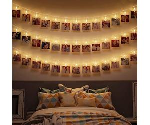 B.K.Licht guirlande lumineuse porte photos, ruban porte photos avec pinces, bande lumineuse 40 LEDs, luminare intérieur decoratif, 120 lm, IP20, longueur 5m