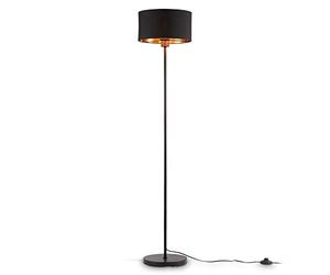 B.K.Licht I lampadaire tissu noir/doré I douille E27 I pour une ampouleI abat-jour en tissu 30 cm I câble de 140 cm avec interrupteur à pied I livré sans ampoule
