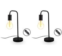 B.K.Licht I Lampe de table rétro, lampe de lecture en forme de lampadaire courbé, métal noir mat, douille E27, câble avec interrupteur, lampe de chevet vintage 130x380mm (Lot de 2)