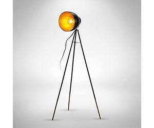 B.K.Licht lampadaire LED vintage, lampe à pied design rétro, Ø abat-jour 24cm, métal noir doré, pour ampoule E27 LED ou halogène de 40W max, hauteur 136 cm