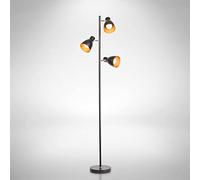 B.K.Licht lampadaire LED vintage, lampe à pied design rétro, 3 spots orientables, ampoules E27 LED ou halogène, hauteur 166,5 cm, métal noir doré
