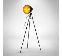B.K.Licht lampadaire LED vintage, lampe à pied design rétro, Ø abat-jour 24cm, métal noir doré, pour ampoule E27 LED ou halogène de 40W max, hauteur 136 cm