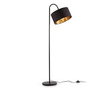 B.K.Licht lampadaire rétro pivotant I abat-jour en tissu noir et doré I pour une ampoule E27 I 30 cm I câble de 140 cm avec interrupteur à pied I livré sans ampoule