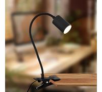 B.K.Licht - Lampe de bureau avec interrupteur à fil, lumière blanc chaud, orientable, lampe lecture, pince, chevet, lecture enfants, lit, 40x10x6,5 cm, noir