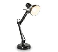 B.K.Licht Lampe de bureau orientable, lampe de table rétro douille E14, avec interrupteur à fil, lampe de lecture, noir
