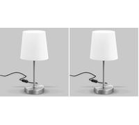B.K.Licht - Lampe de chevet avec interrupteur à fil, douille E14, abat-jour en tissu, lampe de bureau, lampe de table, lampe de chevet chambre, lampe chevet, lampe à poser, 30,8x10cm, blanc (Lot de 2)