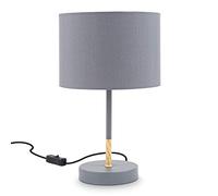 B.K.Licht lampe de table, abat-jour en gris, douille E27, Ø 20cm, interrupteur câble, câble de 140cm, livrée sans ampoule, lampe de chevet