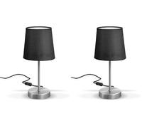 B.K.Licht lampe de table design moderne, tissu noir, pied métal nickel mat, pour ampoule LED E14, IP20 (Lot de 2)