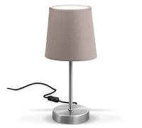 B.K.Licht lampe de table design moderne, tissu taupe, pied métal nickel mat, pour ampoule LED E14, IP20