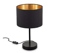 B.K.Licht lampe de table, lampe de chevet, abat-jour en tissu noir-or, douille E27, Ø 20cm, interrupteur câble, câble de 140cm, livrée sans ampoule, lampe de chevet