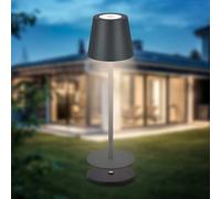 B.K.Licht - Lampe de table LED sans fil IP44 avec station recharge, variateur continu, batterie et source lumineuse interchangeables, lampe chevet, décorative, salon, 36x12 cm (HxD), anthracite