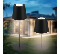 B.K.Licht - Lampe de table LED sans fil IP44 avec touche, variateur par paliers, batterie et source interchangeables, lampe chevet, lecture, camping, 36x10,5 cm, noir