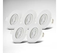 B.K.Licht - Lot de 5 spots LED encastrables 230V, spot orientable pour salle bain IP65, plafond, à intensité variable en continu, lampe bain, blanc, 90x42 mm (DxH)