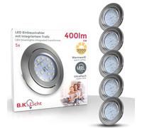 B.K.Licht lot de 5 spots LED encastrables ultra-plats orientables, salon cuisine chambre encastrables, luminaire intérieur design, blanc chaud, couleur nickel mat, x 4,8W