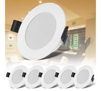 B.K.Licht -Lot de 6 spots LED encastrables 230V, spots LED pour salle de bain protection contre les éclaboussures IP44, lumière blanche chaude, spots LED, spots de plafond plats, 85x25mm (DxH), blanc