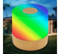 B.K.Licht - Mini lampe de table LED RGBW sans fil IP44 avec touche, changement de couleur, batterie, câble USB-C, lampe de chevet, décorative, LED, table à batterie, extérieur, 7x7 cm, bois