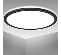 B.K.Licht - Panneau LED à lumière indirecte, plat, couleur de lumière blanc neutre, dalle led, panneau led plafond, plafonnier led, lustre salon, lustre cuisine, lustre chambre, 42x2,9 cm, noir