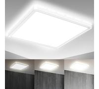 B.K.Licht - Panneau LED à lumière indirecte, plat, intensité lumineuse variable par paliers, dalle led, panneau led plafond, plafonnier led, lustre salon, lustre cuisine, 29,3x29,3x2,8, blanc