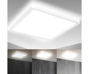 B.K.Licht - Panneau LED à lumière indirecte, plat, intensité lumineuse variable par paliers, dalle led, plafond, plafonnier led, lustre salon, lustre cuisine, 29,3x29,3x2,8, blanc