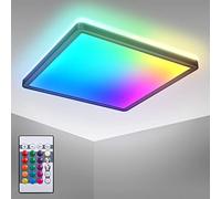 B.K.Licht - Panneau LED avec lumière indirecte, télécommande, lumière colorée RGB+W, dalle led, panneau led plafond, plafonnier led, lustre salon, lustre cuisine, lustre chambre, 29x29x3 cm, noir