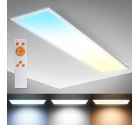 B.K.Licht - Panneau LED avec télécommande, à intensité variable, dalle led, plafond, plafonnier led, lustre salon et cuisine et chambre, panneaux led, 100x25x6,3 cm, blanc