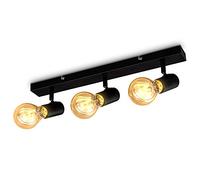 B.K.Licht plafonnier 3 spots orientables design vintage, style industriel en noir mat pour salon, salle à manger, chambre, pour ampoules E27 max. 60W, livrée sans ampoules, largeur 48cm