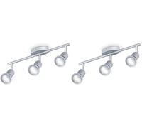 B.K.Licht plafonnier 3 spots pivotants & orientables, 3 ampoules LED 5W GU10, barre spots plafond salon salle à manger cuisine couloir, lumière blanche neutre 4000K, couleur titane (Lot de 2)