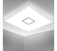 B.K.Licht plafonnier design carré, LED 18W, éclairage plafond ultra-plat: 28mm, applique modern blanc-argenté, 2400Lm, lumière blanche neutre 4.000K, 293x293mm