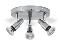 B.K.Licht plafonnier LED 3 spots orientables, salle de bain, chrome, lumière blanche chaude, IP44, 230V, 3x5W, GU10
