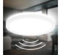 B.K.Licht - Plafonnier LED avec détecteur de mouvement, plat, IP44 protection contre éclaboussures, plafonnier LED, panneau LED, lampe de salle de bain, cuisine, éclairage de pièce humide, 24x3 cm