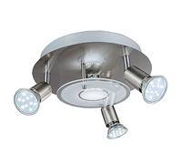 B.K.Licht plafonnier LED moderne 4 spots dont 3 orientables, ampoules GU10 3W, éclairage intérieur, métal & verre satiné, finition nickel matte, blanc chaud