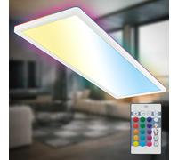 B.K.Licht - Plafonnier LED plat avec télécommande, rétroéclairage RGBIC, CCT, intensité variable, plafonnier salon, panneau chambre d'enfant, plafond, 58x20x2,5 cm, blanc