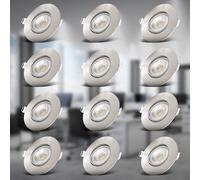 B.K.Licht - Set de 12 spots LED encastrables orientables, plats, couleur de lumière blanc chaud, spots LED, spot encastrable, spot led encastrable extra plat, 90x24 mm, nickel mat