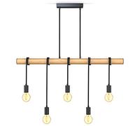 B.K.Licht suspension pour 5 ampoules, métal et bois, 5 douilles E27, noir mat, lampe à suspension vintage rétro, livré sans ampoules