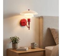B·LED BARCELONA LED Applique Murale Design “Marshal” - Lampe Vintage Industrielle E27, Triple Abat-jour en Verre Opale, Intérieur Salle de Bain Chambre Couloir, Finition Rouge