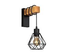 B·LED BARCELONA LED Applique murale vintage avec 1 ampoule design industriel, lampe rétro en acier et bois, blanc, marron, culot E27 LM135-N_FBM Noir