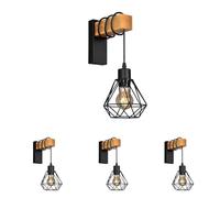 B·LED BARCELONA LED Applique murale vintage avec 1 ampoule design industriel, lampe rétro en acier et bois, blanc, marron, culot E27 LM135-N_FBM Noir (Lot de 4)