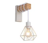 B·LED BARCELONA LED Applique murale vintage avec 1 ampoule design industriel, lampe rétro en acier et bois, couleur blanc, marron, culot E27 (LM133-B-Y), 0