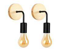 B·LED BARCELONA LED Applique murale vintage « Morgan » - Bois et métal - Douille E27 (ampoule non incluse) - Couleur noire ou blanche - Style rétro moderne